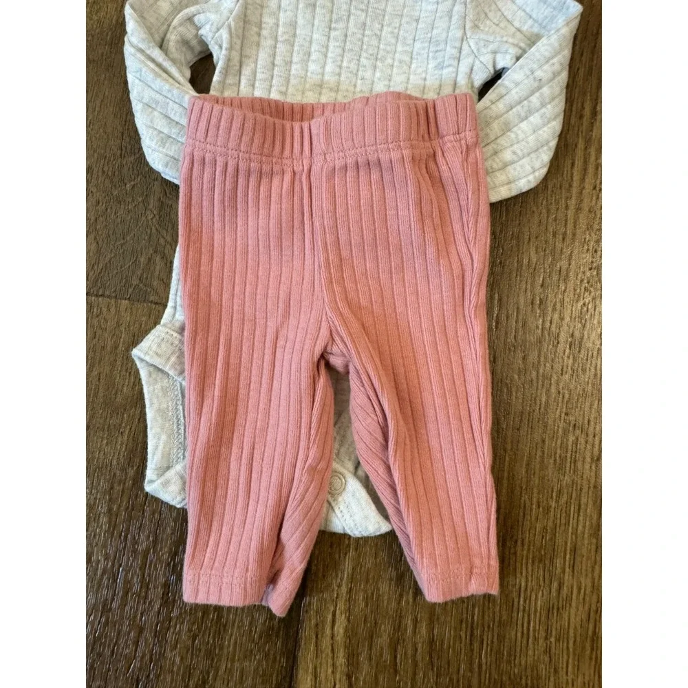 Carters‎ Baby Girl Preemie Pink Gray Ribbed Outfit Bodysuit Pants Solid Clothes